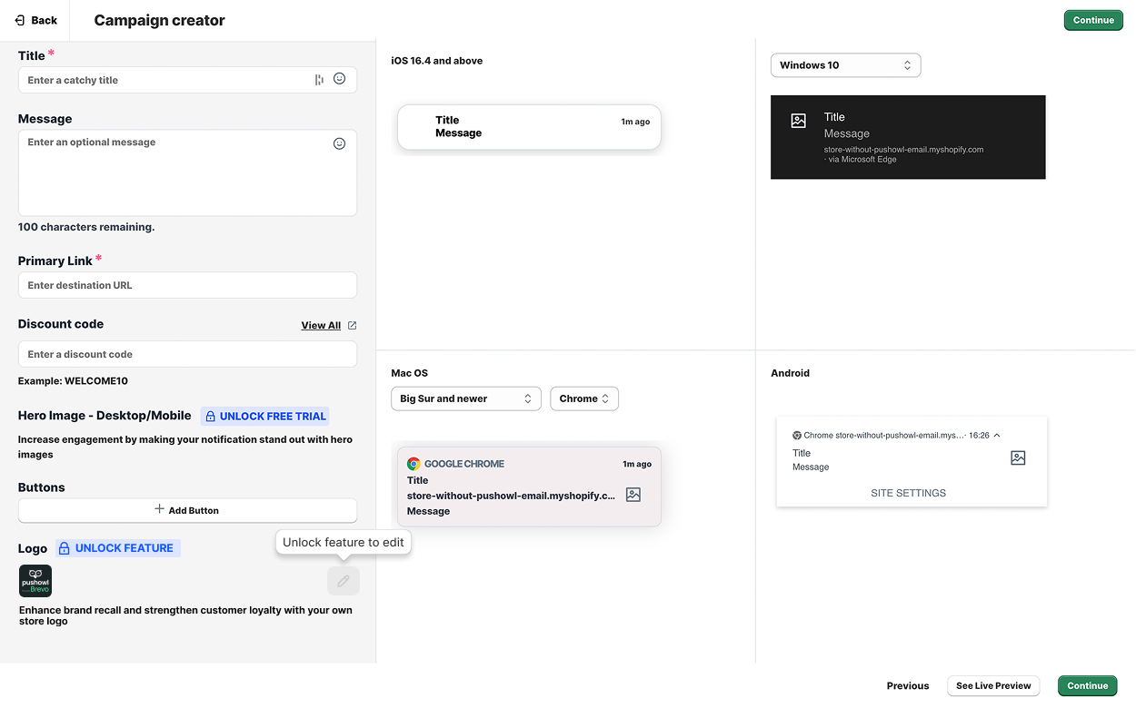 Old trial UI showing one-size-fits-all approach